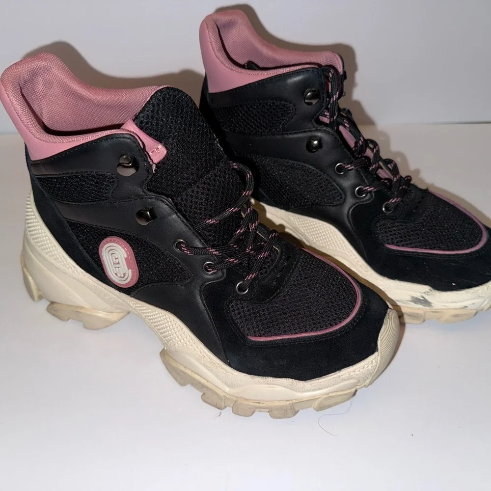 COACH C265 Hiker Sneakers Black Pink Suede Mesh Chunky High Top G4320